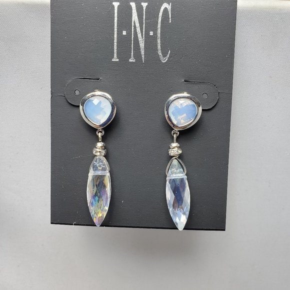 INC crystal clear stone dangle earring with silver frame and rhinestones - Picture 5 of 5